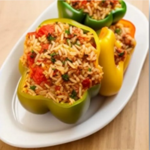 Stuffed peppers with tomato rice & minced meat