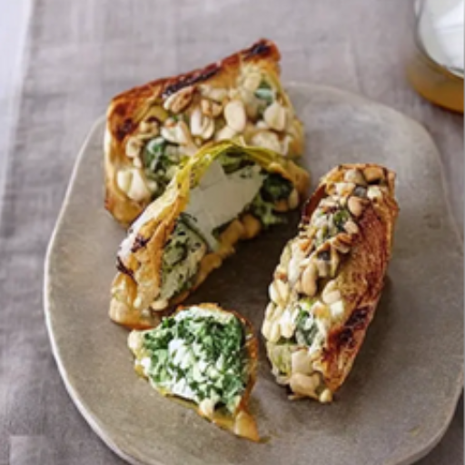 Savoy cabbage pockets filled with goat cheese, honey and pine nuts